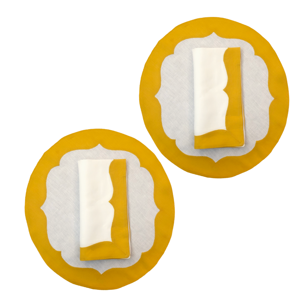 Set-di-2 tovagliette e tovaglioli - bianco e giallo
