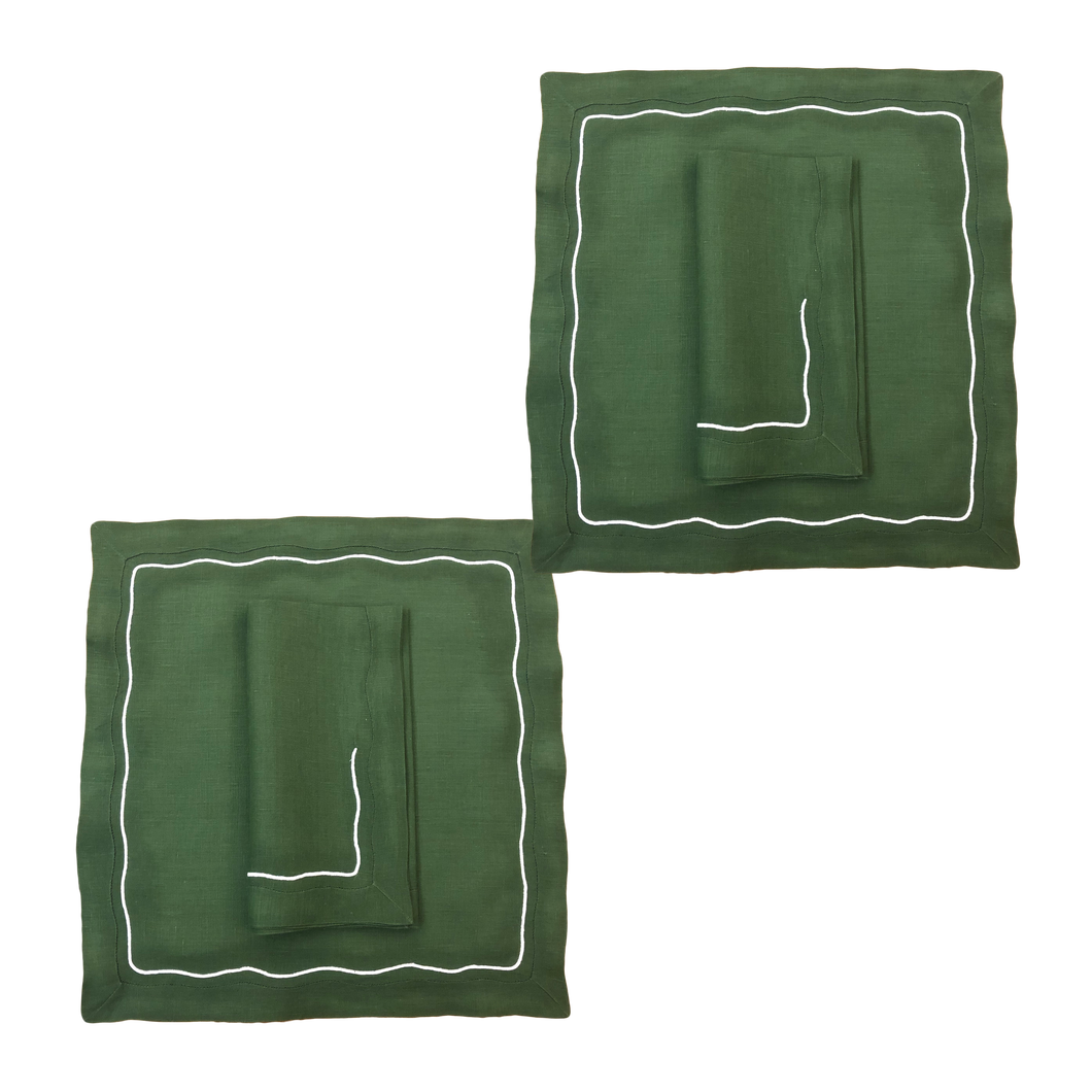 Set-di-2 tovagliette e tovaglioli - Quadrato verde