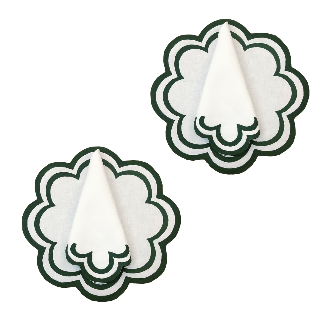 Set-di-2 tovagliette e tovaglioli - bianco e verde