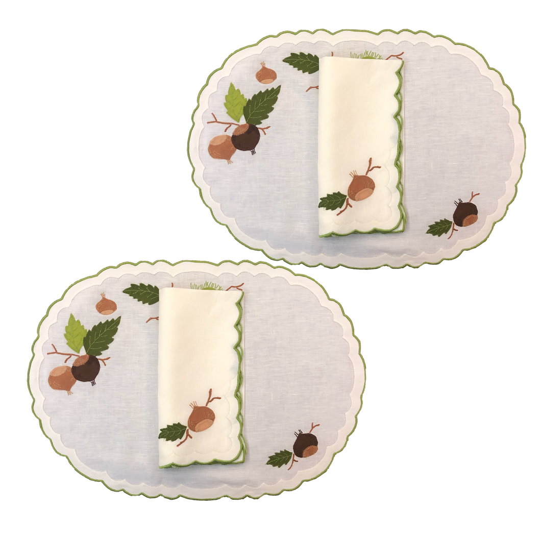 Set-of-2 placemats and napkins - Chestnut oval