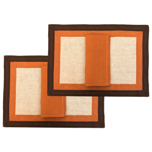 Set-of-2 placemat and napkin Capri brown and orange 