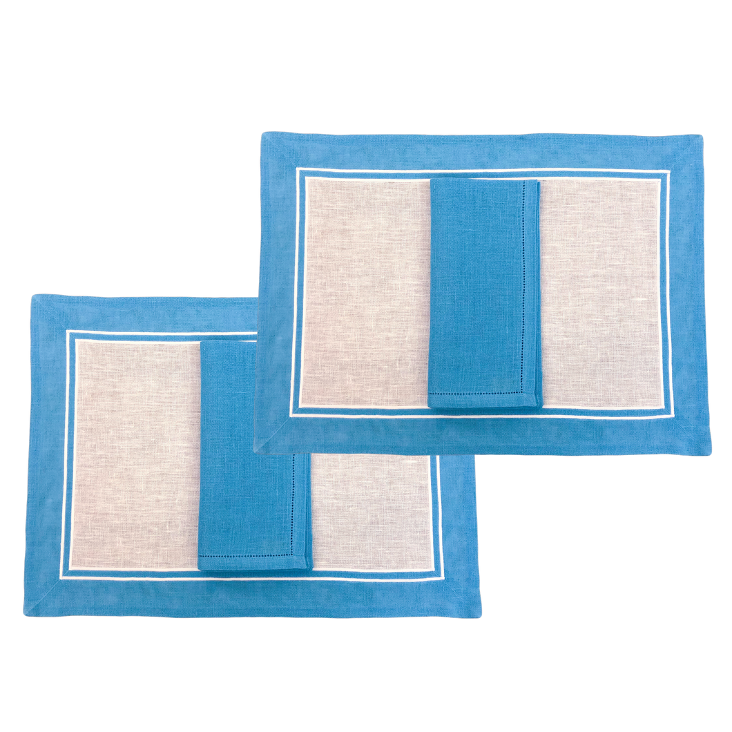 Set-of-2 placemats and napkins Giglio turquoise 