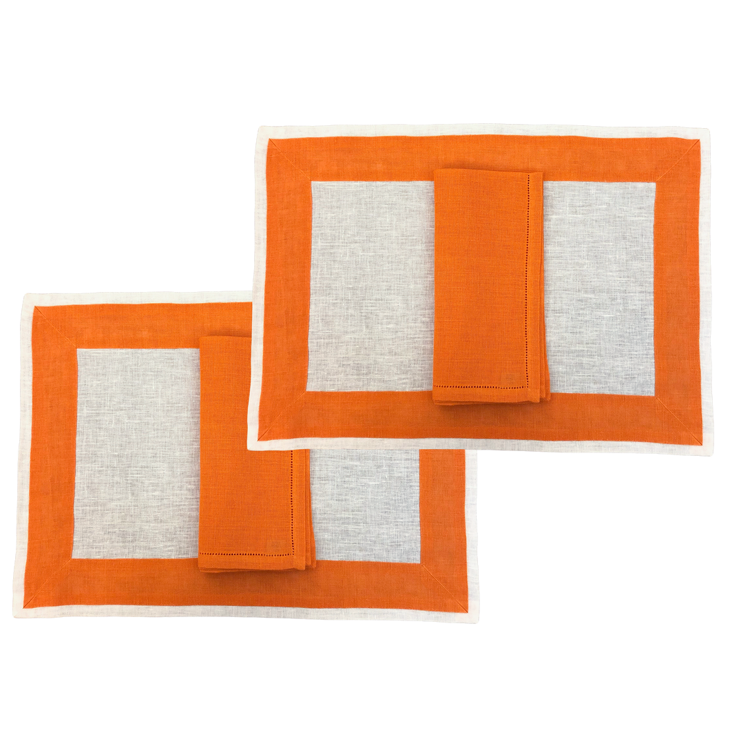 Set-of-2 New Elba orange placemats and napkins