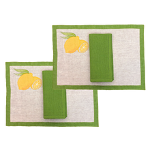Load image into Gallery viewer, Set-of-2 lemon Zagare placemats and napkins
