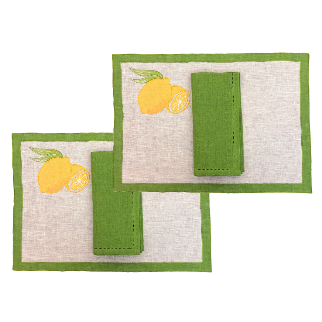 Set-of-2 lemon Zagare placemats and napkins