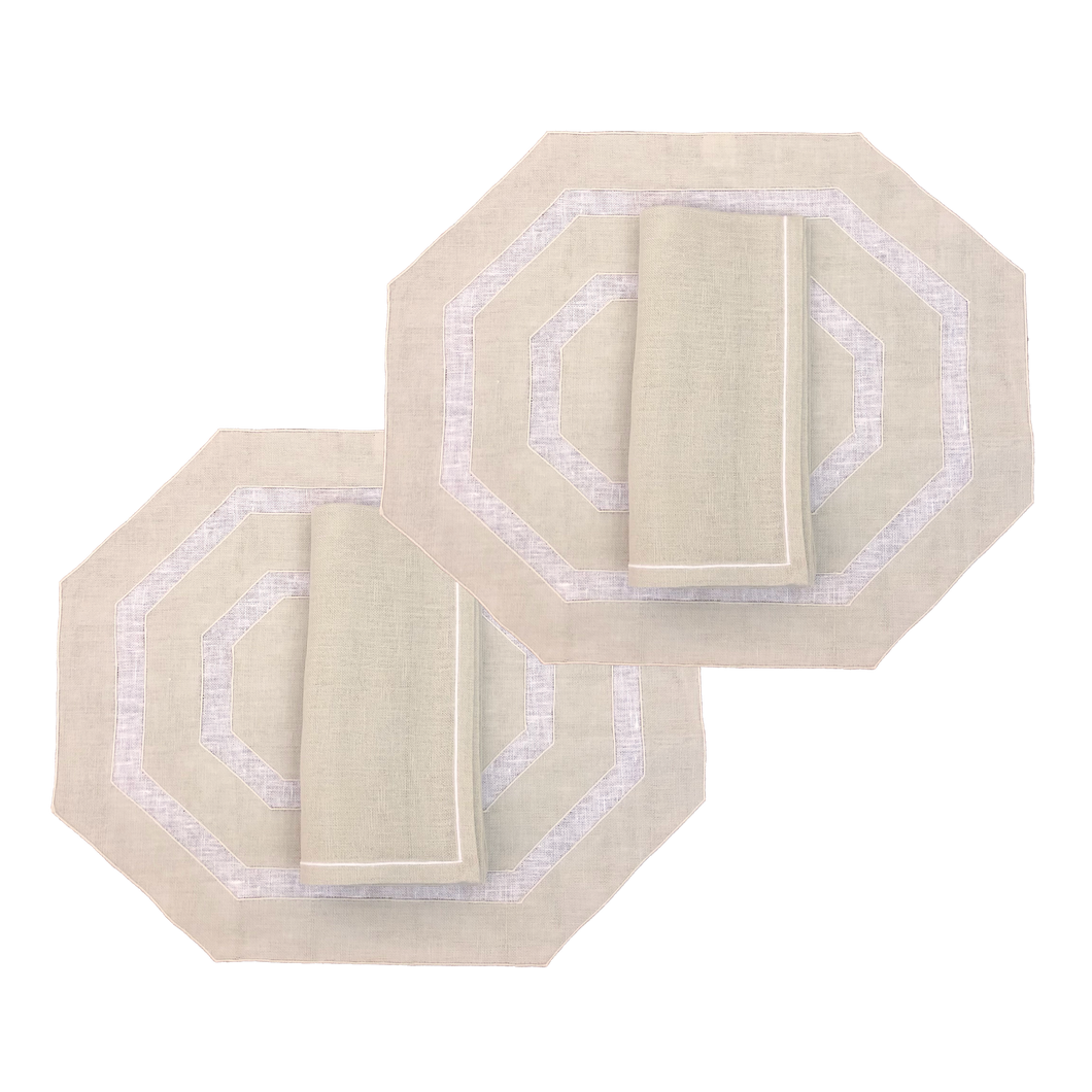 Set-of-2 placemats and napkins Octagonal beige