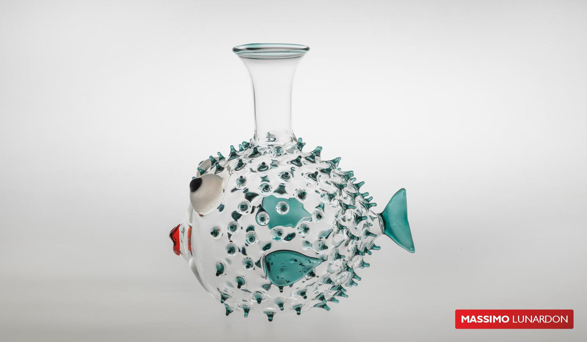 Pufferfish decanter teal by Massimo Lunardon