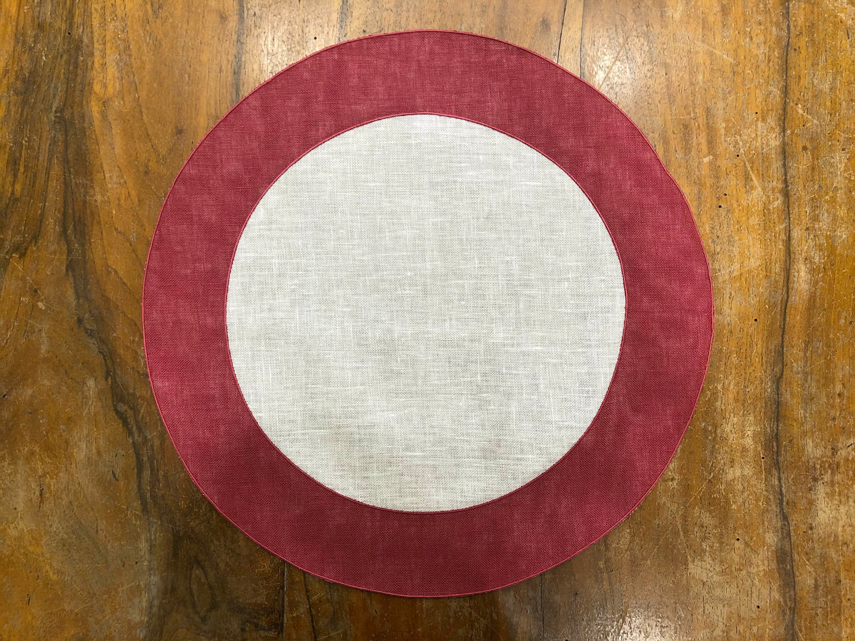 Set di 2 tovagliette e tovaglioli cerchio bordeaux e bianco