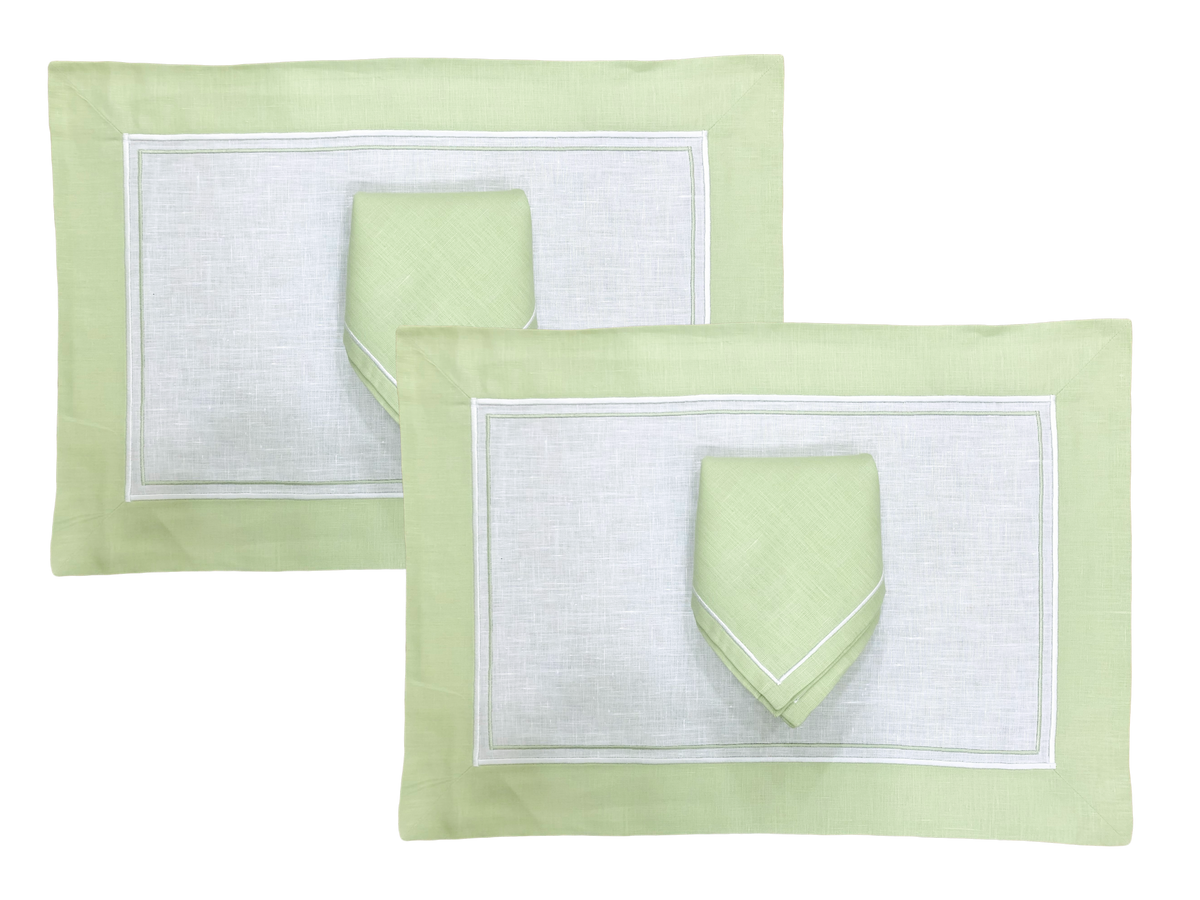 Set di 2 tovagliette e tovaglioli primula verde chiaro e bianco