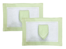 Load image into Gallery viewer, Set-of-2 light green and white Primula placemat and napkin
