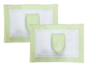 Set-of-2 light green and white Primula placemat and napkin
