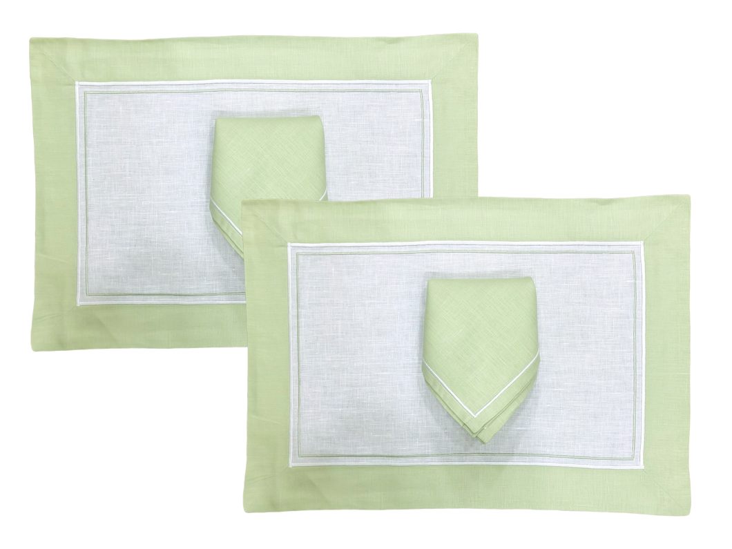 Set-of-2 light green and white Primula placemat and napkin