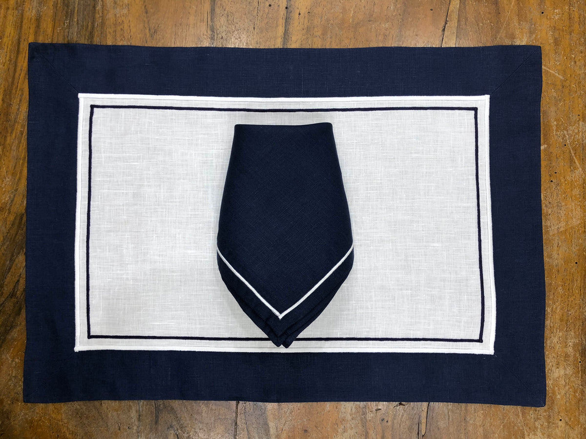 Set di 2 tovagliette e 2 tovaglioli primula blu e bianco