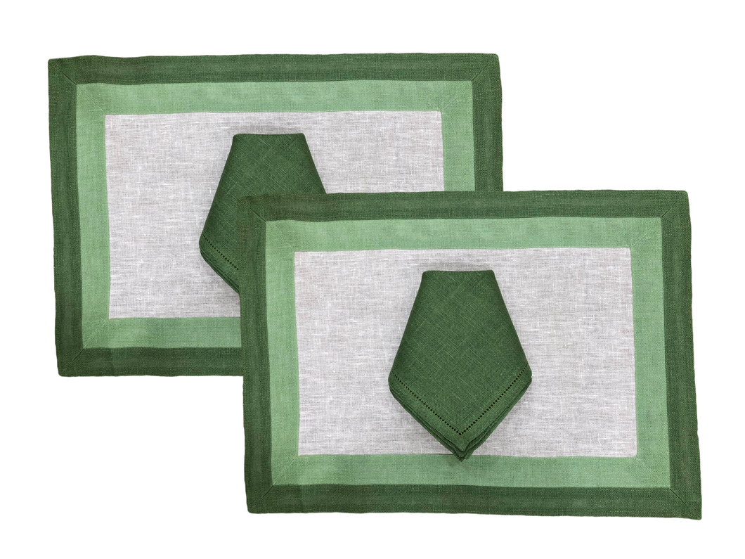 Set-of-2 green Capri placemat and napkin