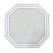 Load image into Gallery viewer, Set-of-2 blue and white octagonal placemat and napkin
