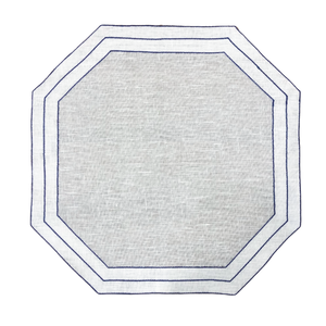 Set-of-2 blue and white octagonal placemat and napkin
