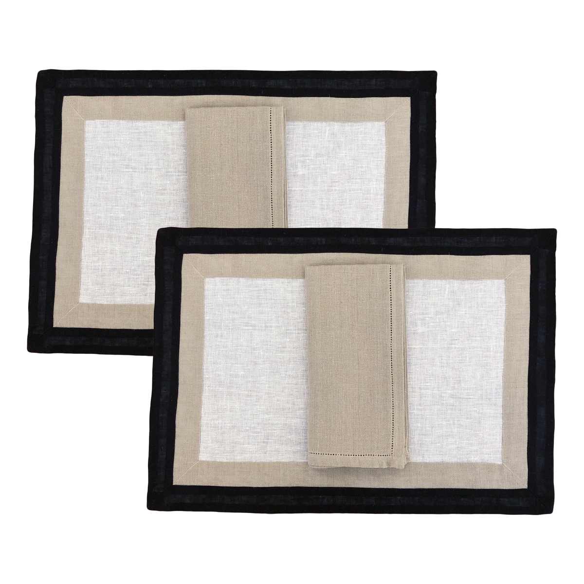 Capri - Set di 2 tovagliette e 2 tovaglioli beige e nero