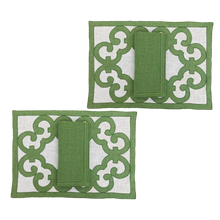 Load image into Gallery viewer, Set-of-2 placemats and napkins Cancelli green
