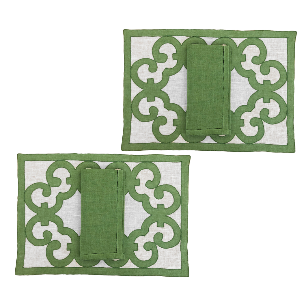 Set-of-2 placemats and napkins Cancelli green