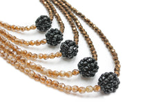 Load image into Gallery viewer, Brown necklace with 5 black balls - 40 cm open
