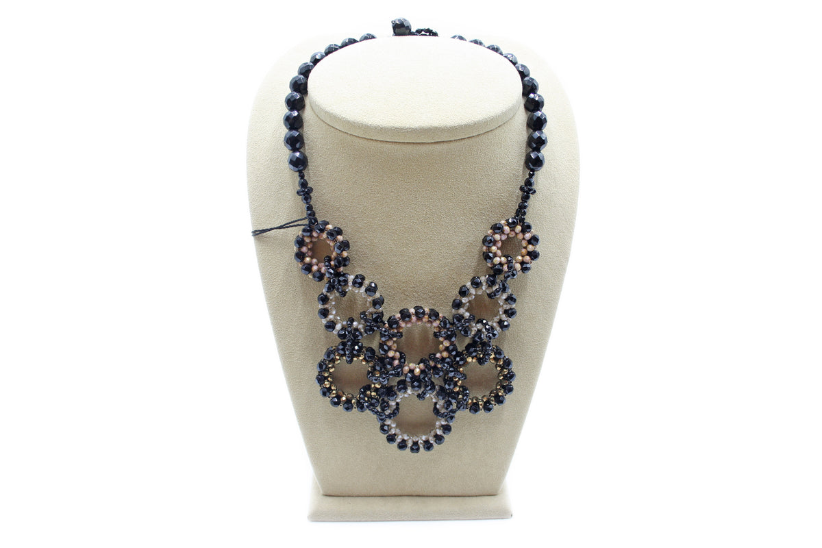 Collana a 8 anelli - nera e marrone