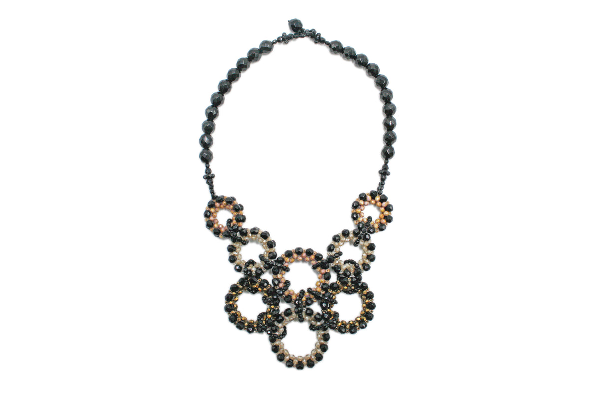 Collana a 8 anelli - nera e marrone