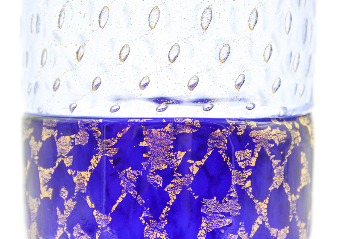 Vaso blu e oro in vetro sommerso