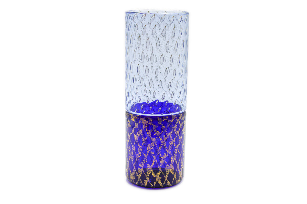 Vaso blu e oro in vetro sommerso