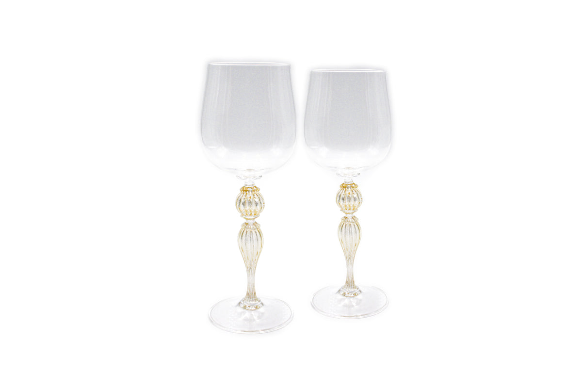 Set di 2 calici tulipano chiuso in cristallo con gambo dorato