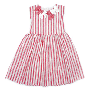 White / coral striped dress