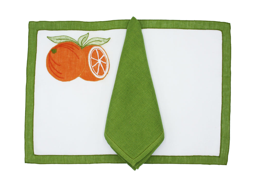 Orange rectangular Zagare placemat and napkin set