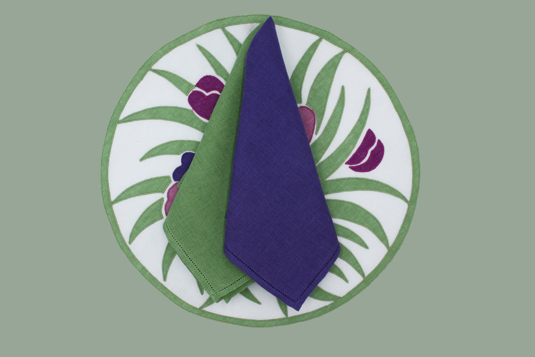 Set-of-2 placemats and napkins - Tulip - green / purple / pink