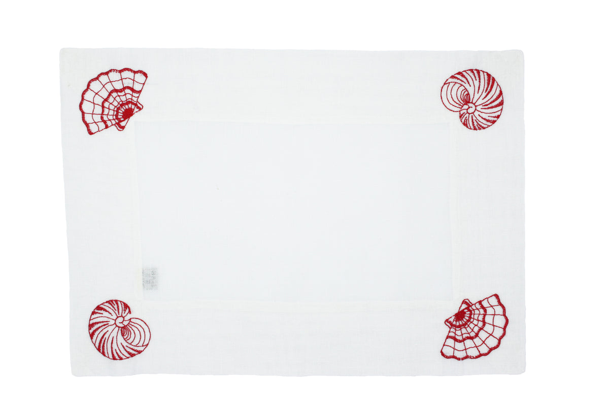 Set tovaglietta e tovagliolo conchiglie rosso/bianco
