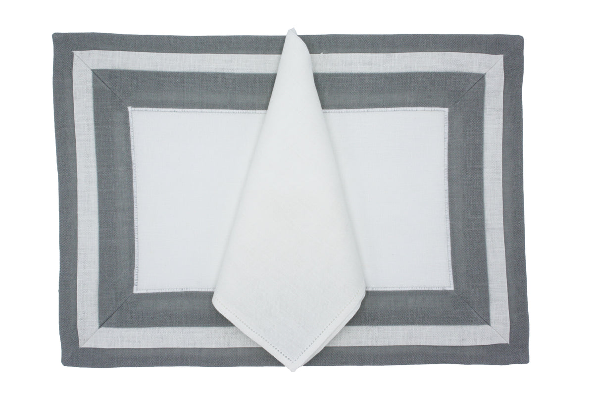 Set tovaglietta e tovagliolo verbena grigio/bianco