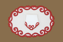 Load image into Gallery viewer, Set-of-2 placemats and napkins - curls - white / coral

