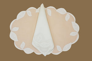 Set-of-2 placemats and napkins - leaves - cream