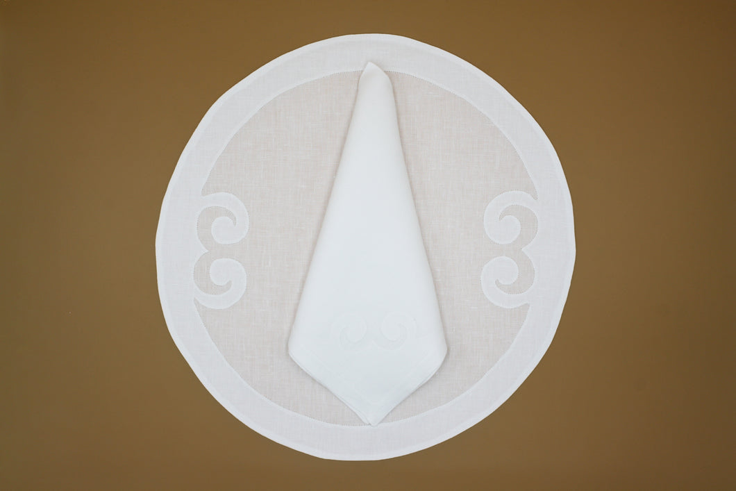 Set-of-2 placemats and napkins - Two curls - white