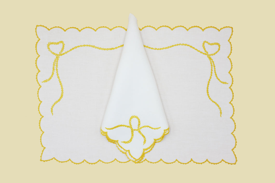 Set-of-2 placemats and napkins - Bow - yellow