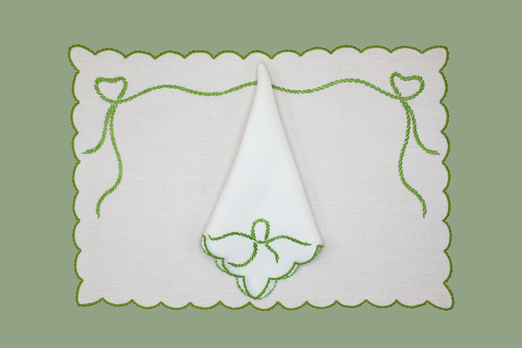 Set-of-2 placemats and napkins - Bow - green