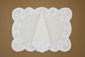 Set-of-2 placemats and napkins - curls - cream / white