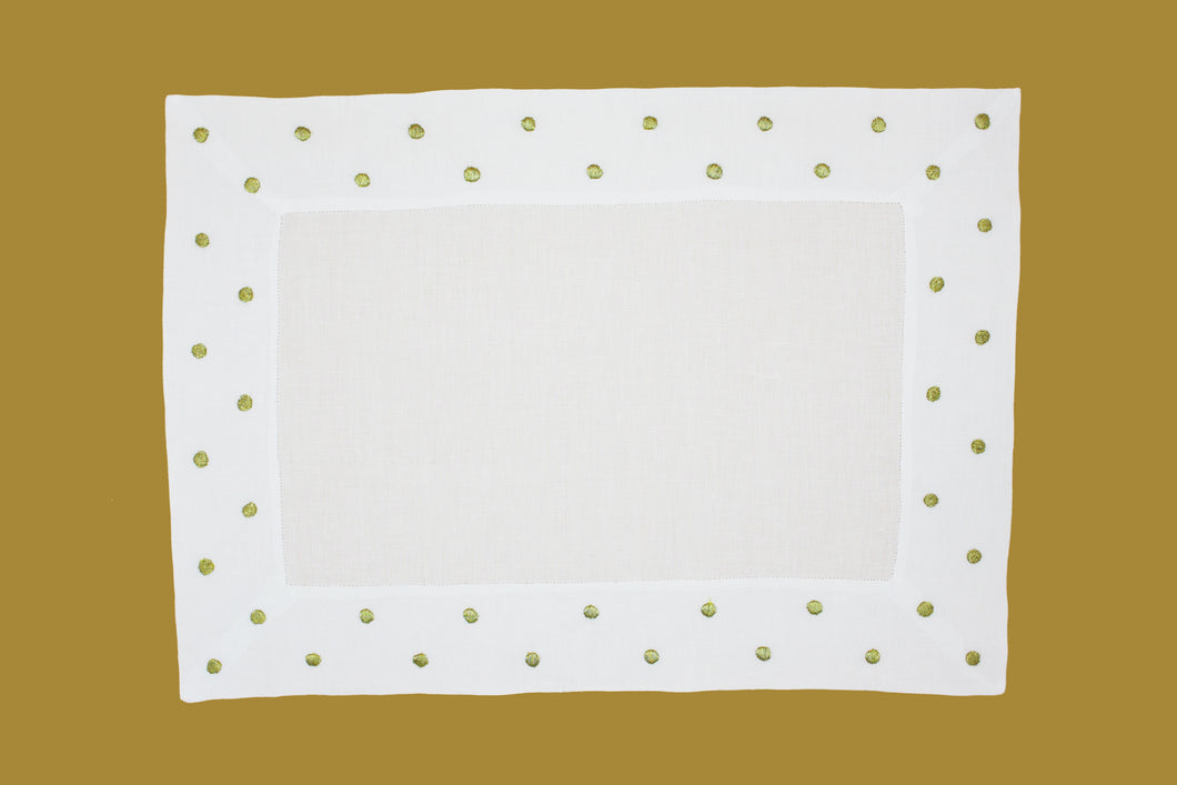 Set-of-2 placemats and napkins - Polka dots - white and gold