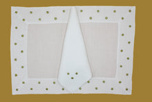Load image into Gallery viewer, Set-of-2 placemats and napkins - Polka dots - white and gold
