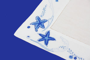 Set-of-2 placemats and napkins - Starfish - blue