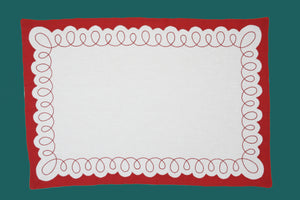Set-of-2 placemats and napkins - coral / white