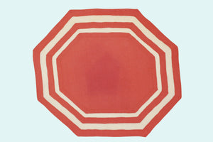 Set-of-2 placemats and napkins - Octagonal with two bands - coral