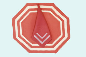 Set-of-2 placemats and napkins - Octagonal with two bands - coral