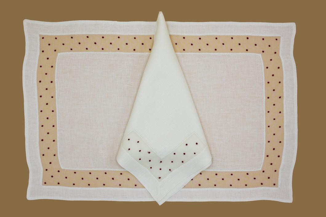 Set-of-2 placemats and napkins - polka dot - cream / red