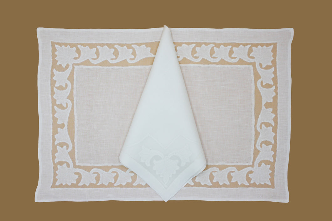 Set-of-2 placemats and napkins - Leaves - white