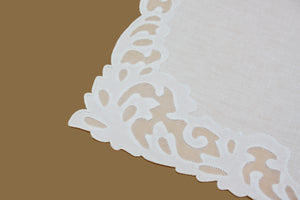 Set-of-2 placemats and napkins - leaves - white