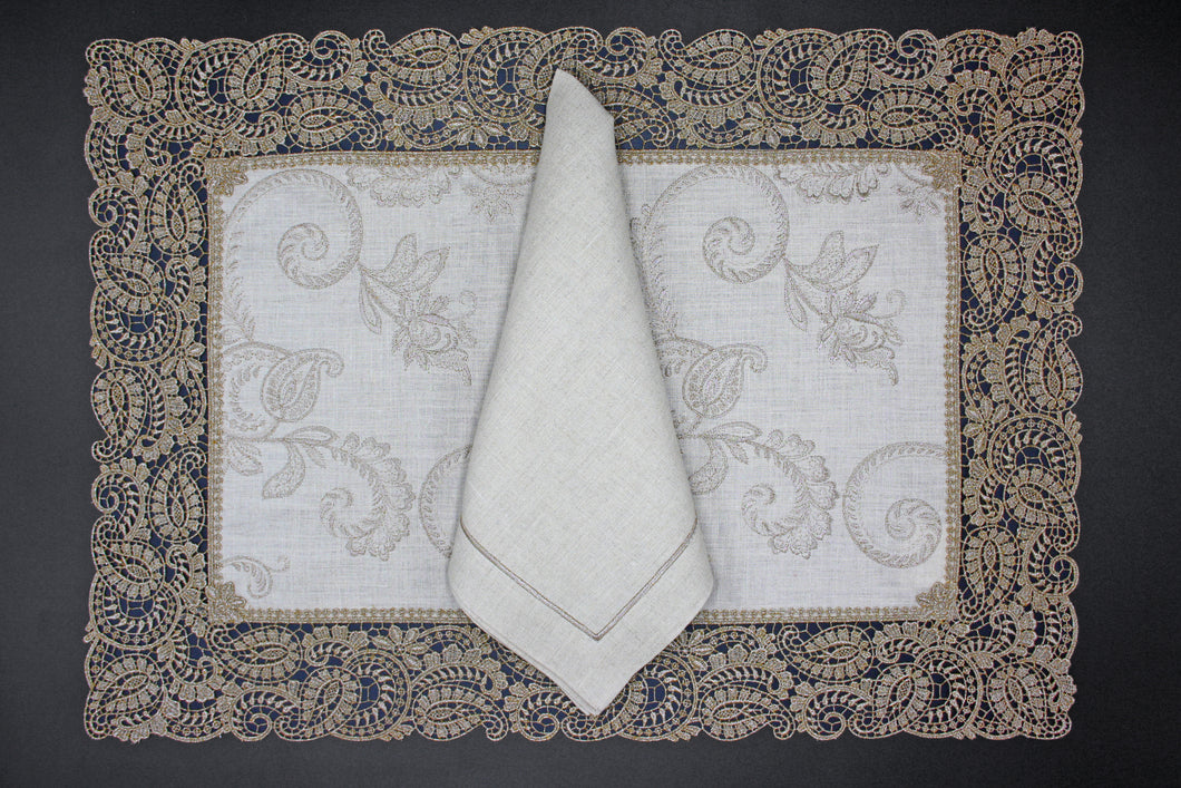 Set-of-2 placemats and napkins - Venice - beige